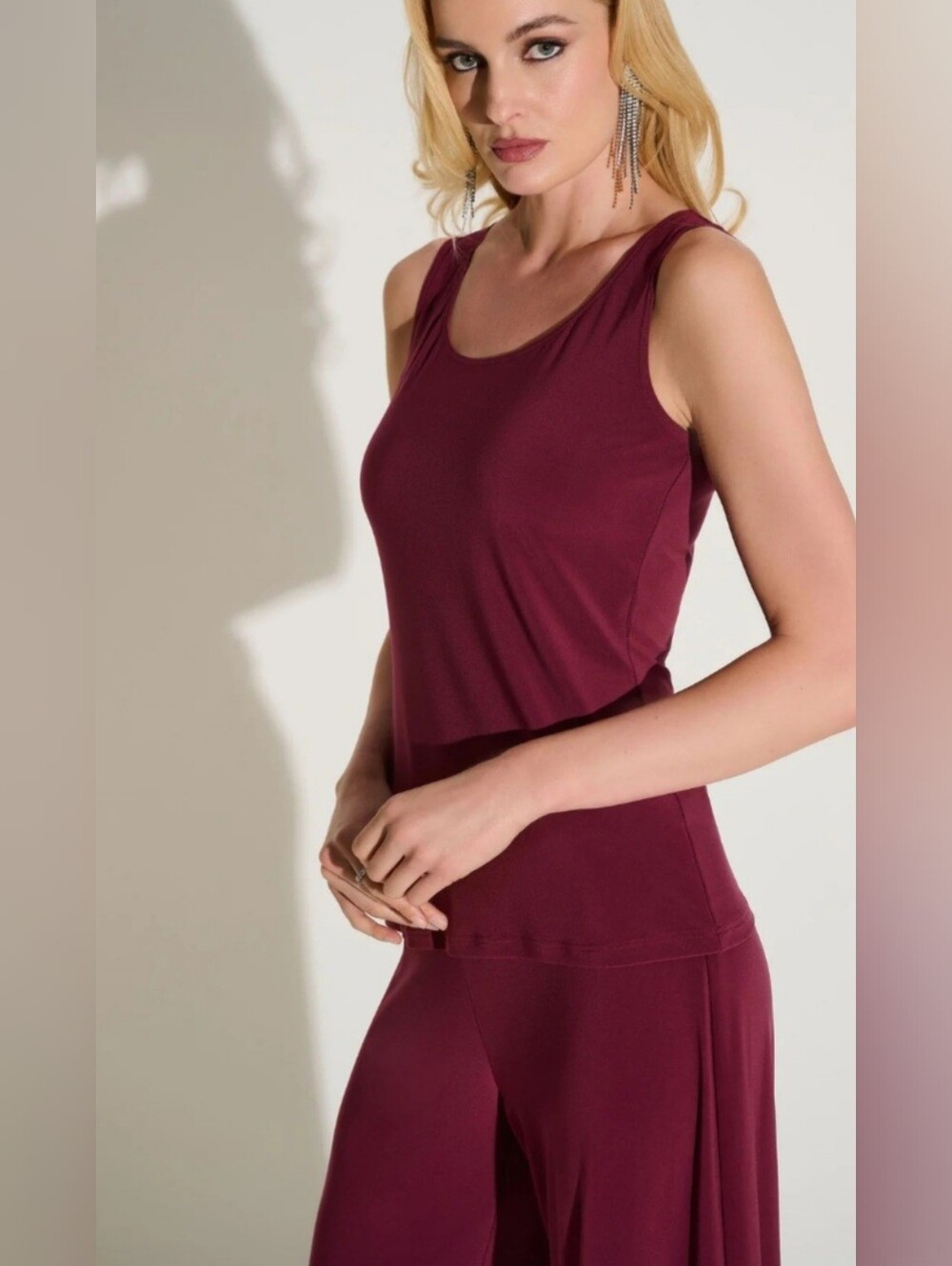 Joseph Ribkoff Set Merlot 3 Piece Open Ruched Jacket Pants Top - Picture 6 of 12